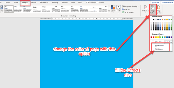 Applying Background Color Fill Effects Office 365 Word