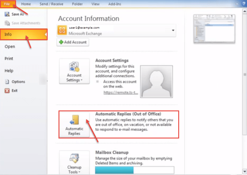 outlook 2010 1 automatic replies
