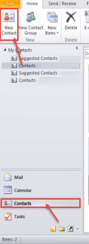outlook 2010 1 new contact