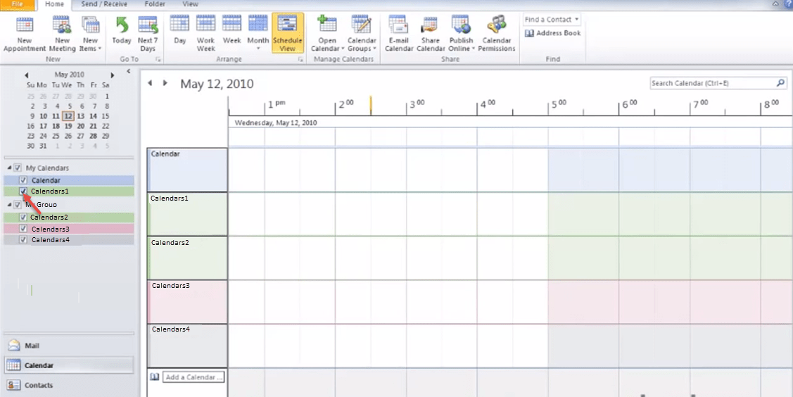 outlook 2010 10 all calendars view