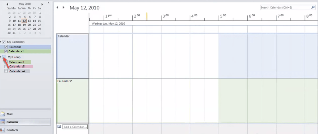outlook 2010 1 view two calendars