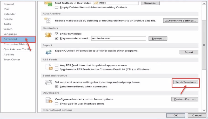 outlook 2010 2 advanced send receive