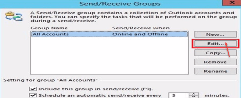 outlook 2010 3 send receive edit