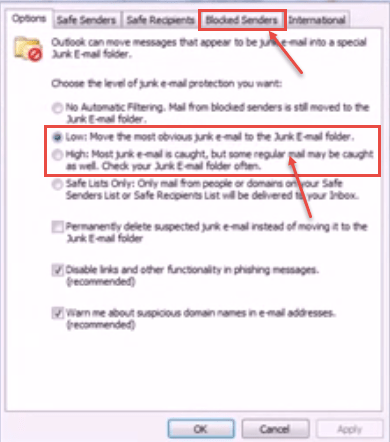 outlook 2010 5 blocked tab