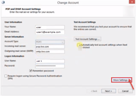 outlook 2010 5 change account setting