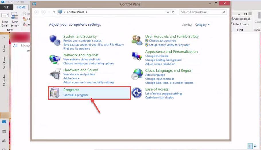 outlook 2013 1 control panel program