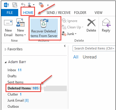 outlook 2013 1 deleted item folder