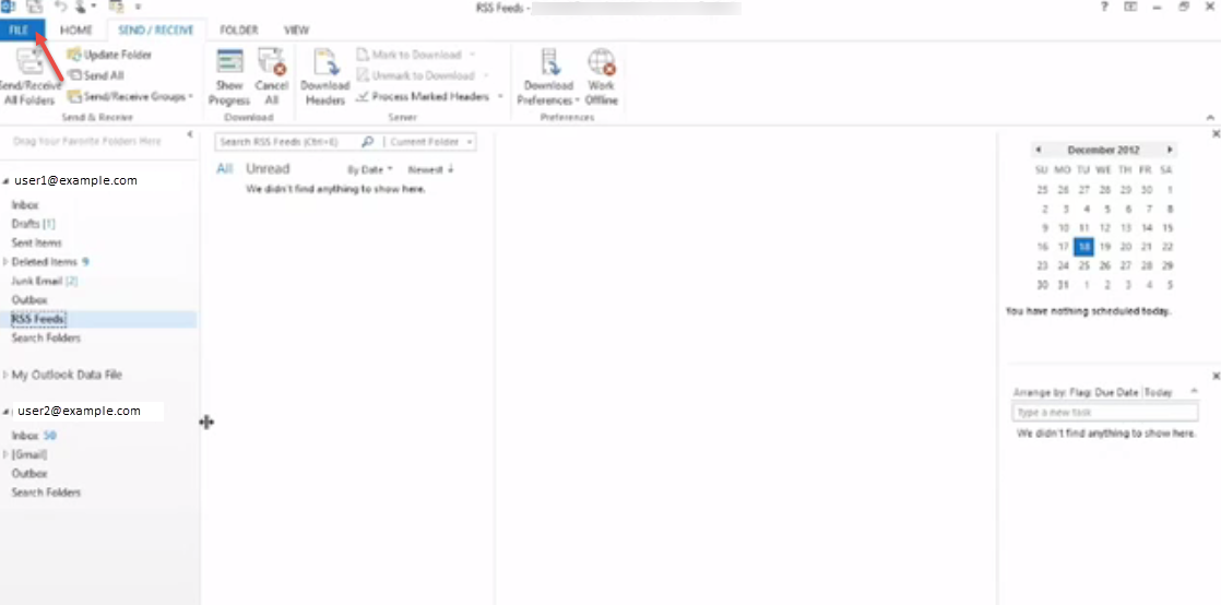 outlook 2013 1 file tab open