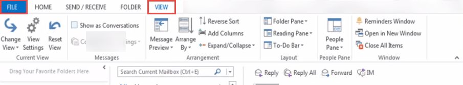 outlook 2013 1 view tab