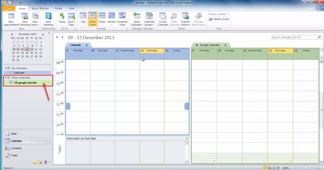 outlook 2013 10 display google calendar