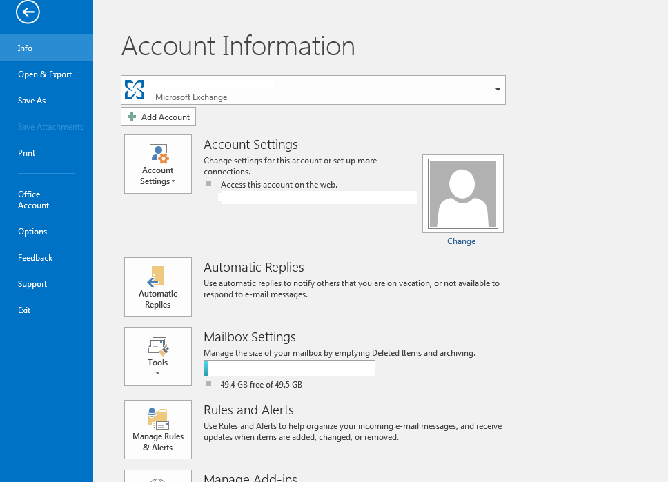 outlook 2013 2 account information