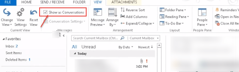 outlook 2013 2 conversation checkbox