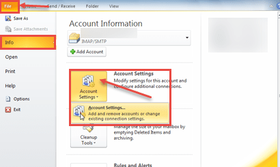 outlook 2013 2 info account settings