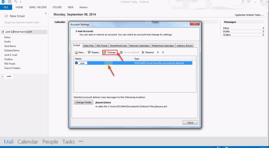 outlook 2013 3 change setting