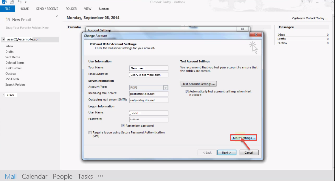 outlook 2013 4 pop imap setting