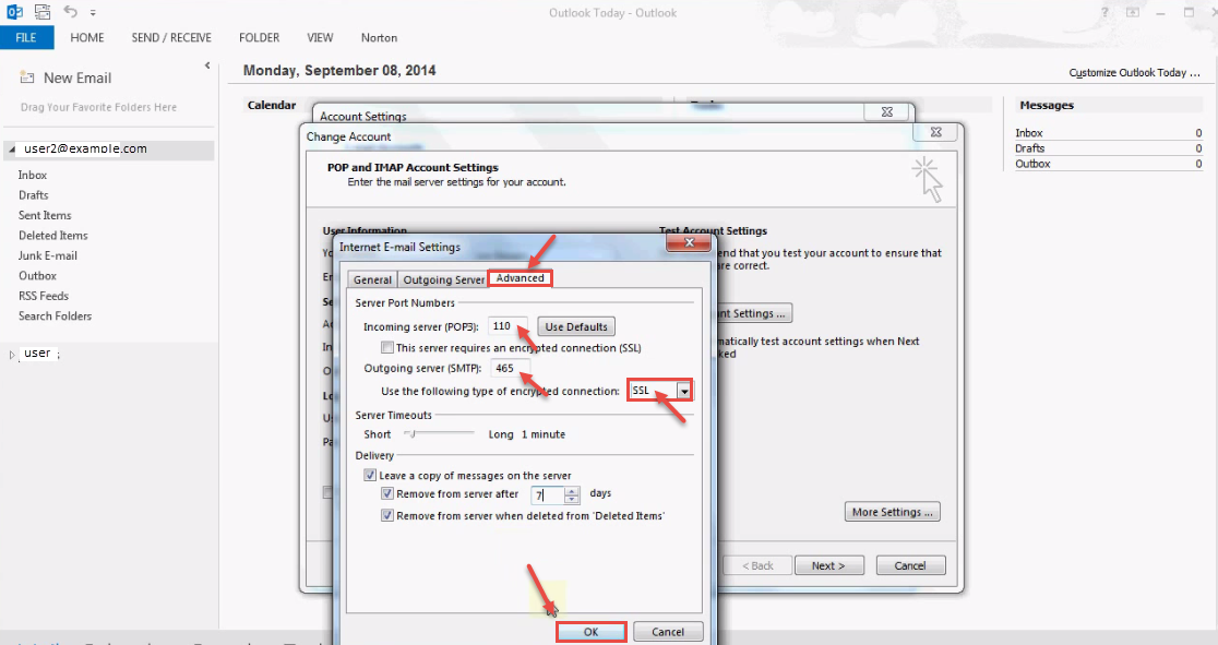 outlook 2013 5 internet email setting