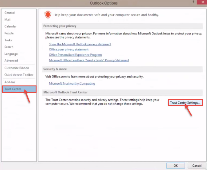 outlook 2013 7 trust center