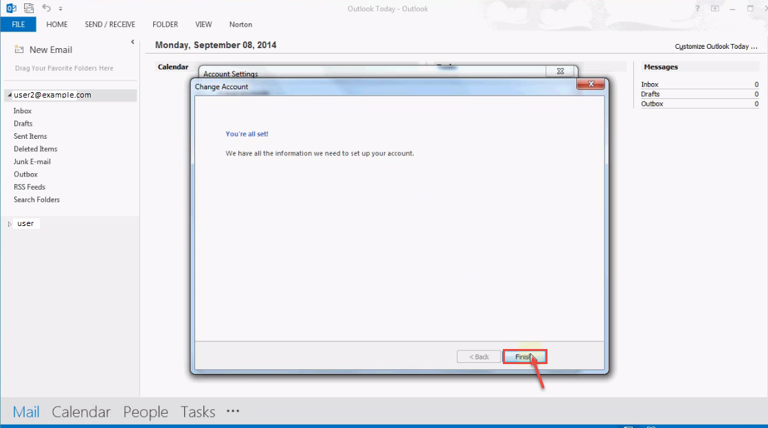 outlook 2013 8 finish setting