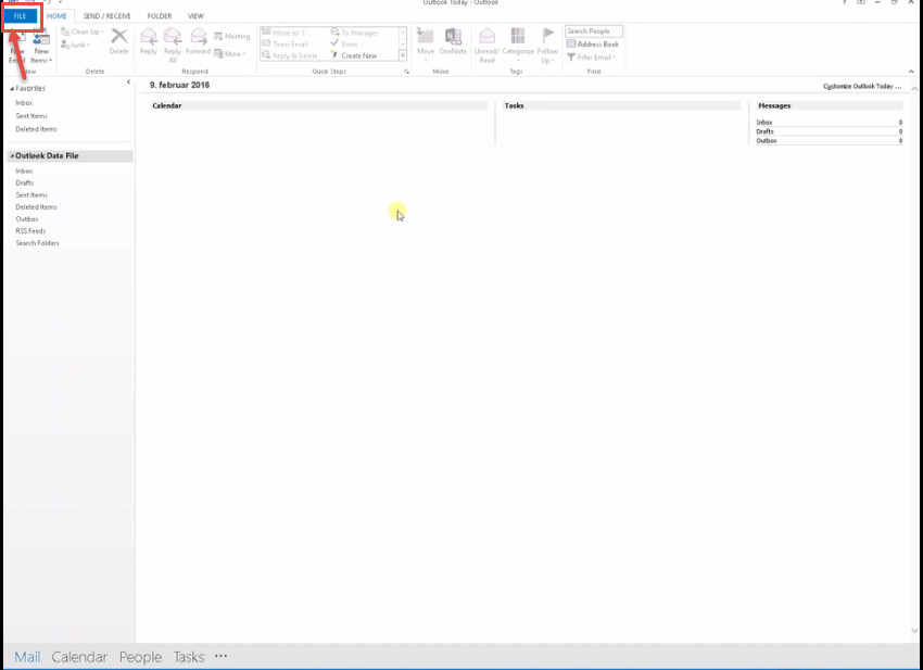 outlook 2016 1 file tab