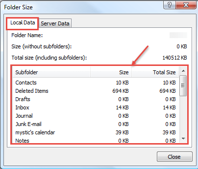 outlook 2016 5 folder size for cleanup