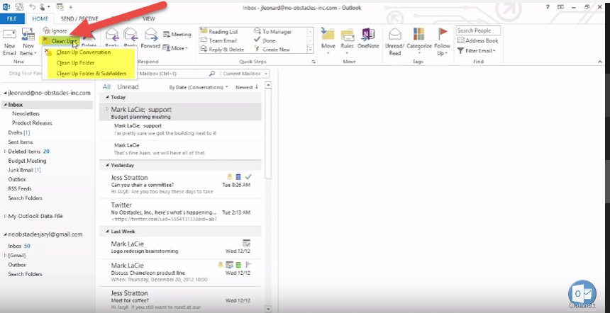 outlook 2013 2 clean up