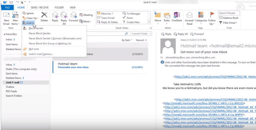 outlook 2013 2 junkk