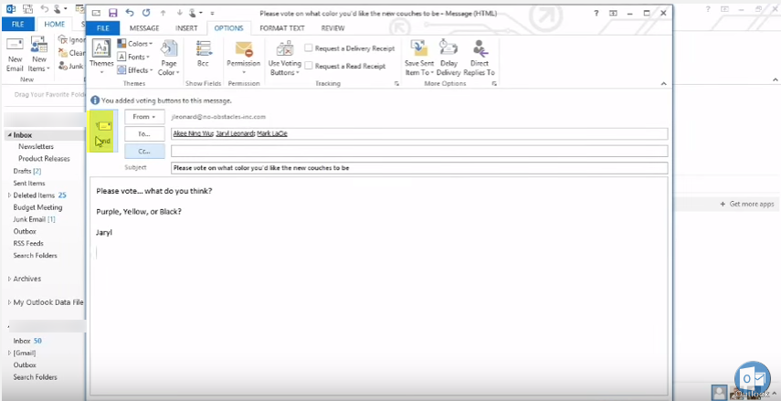 outlook 2013 6 voting button