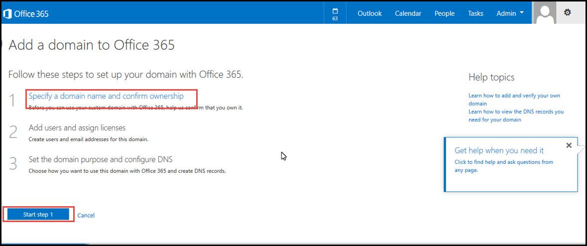 Office 365 3 change dns entries start step 1