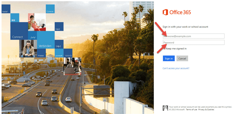 Office 365 1 logiin screen