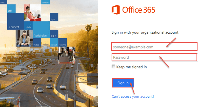 office 365 1 login screen