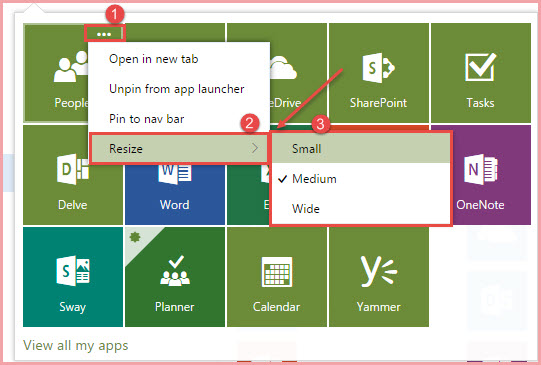 office 365 12 resize app launcher features