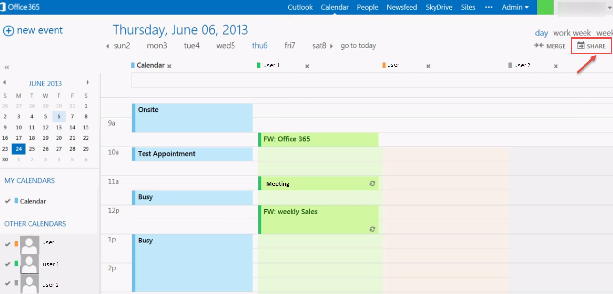 office 365 2 available calendar