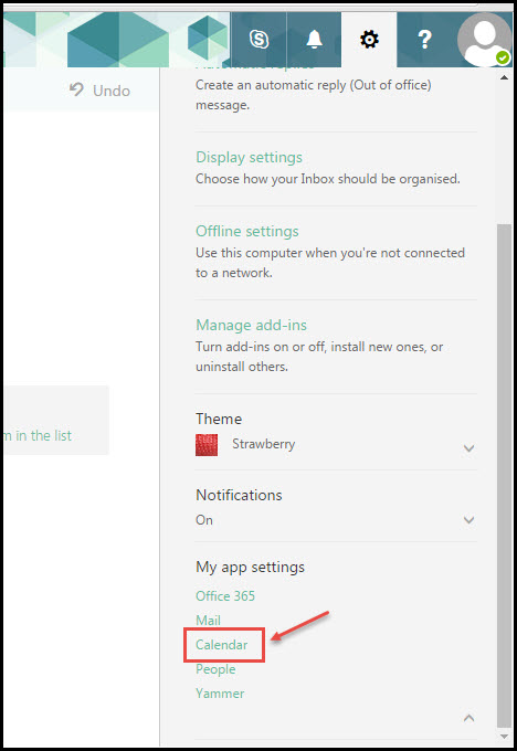 office 365 3 calendar settings