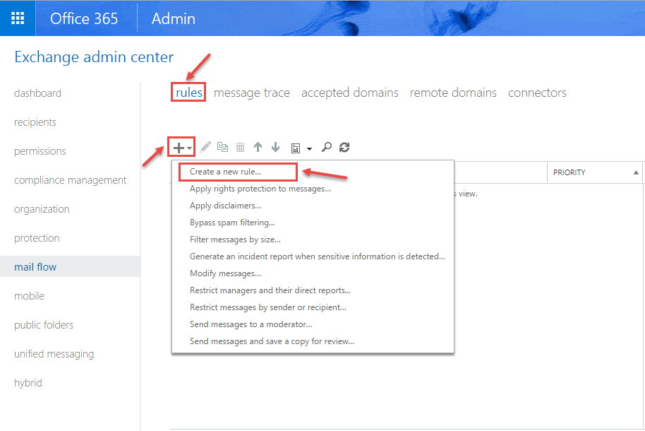 office 365 3 create new rule