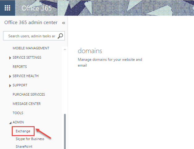 office 365 3 exchange in admin center