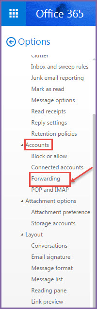 office 365 3 settings mail to stop forwording