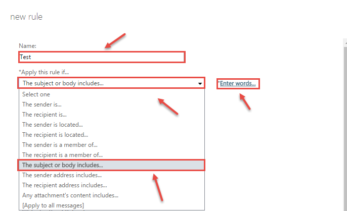 office 365 4 add new rule