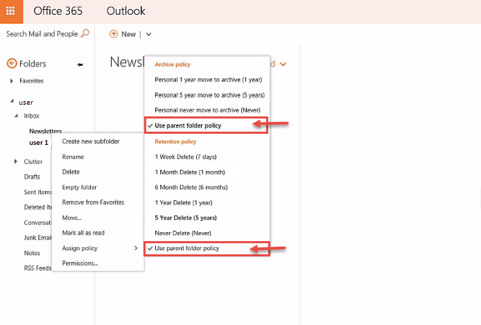 office 365 4 archive retention policy