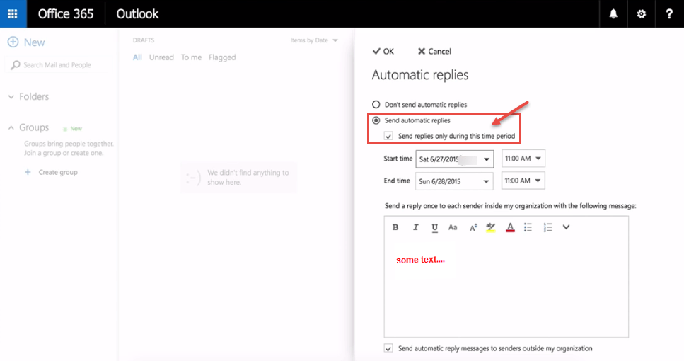 office 365 4 replies settings