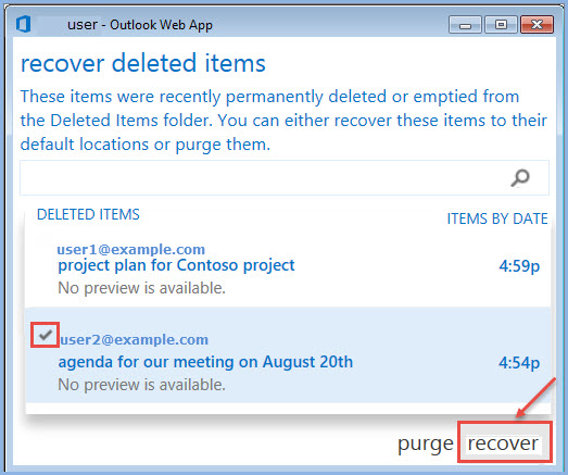 office 365 5 select recover deleted items