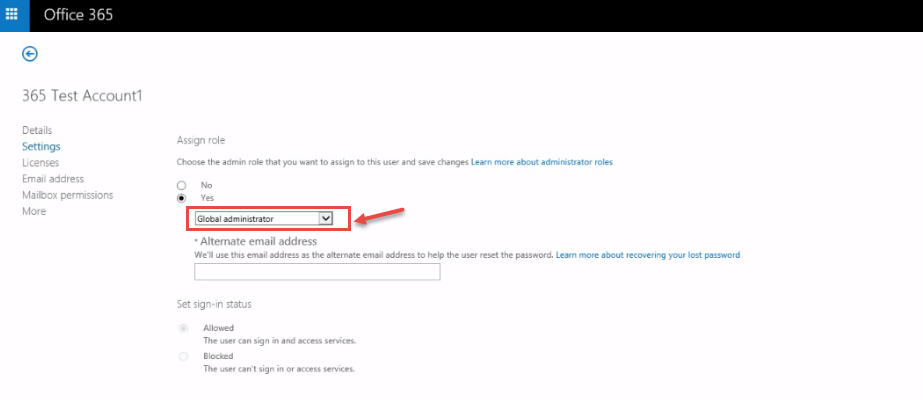 office 365 7 assign role window