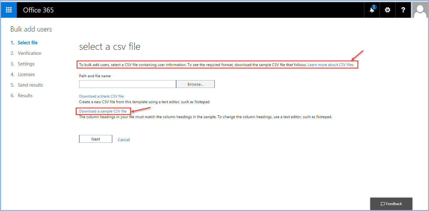 office 365 7 download sample csv file