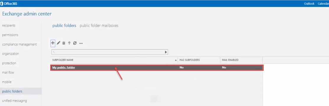 office 365 8 display new public folder