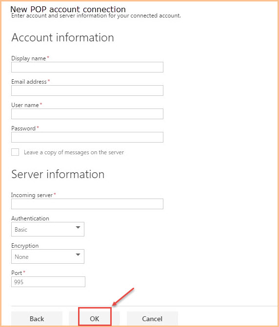 office 365 8 pop connection setting connect other accounts