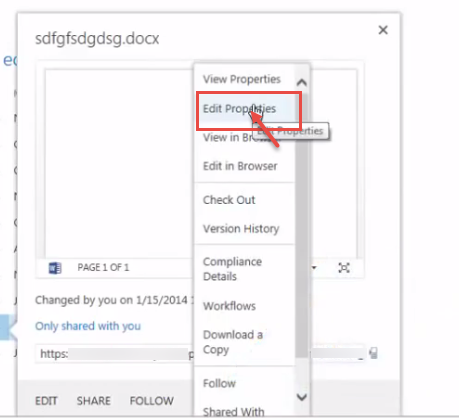 office 365 9 edit properties