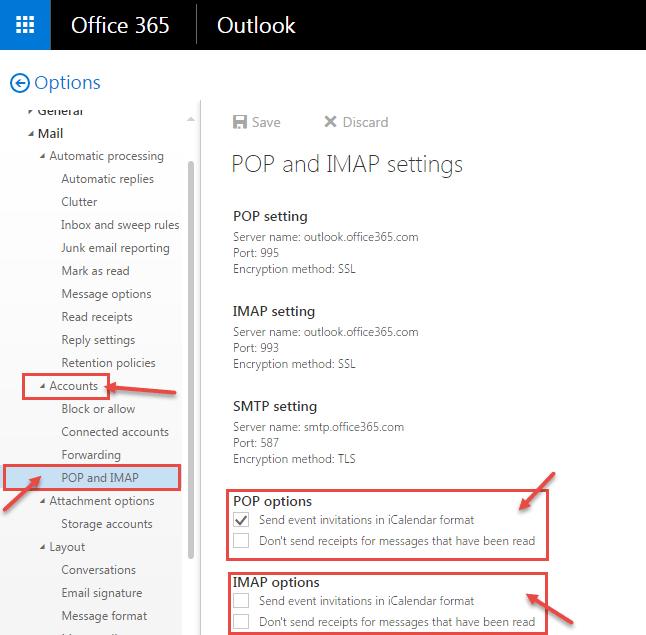 office 365 pop imap setting