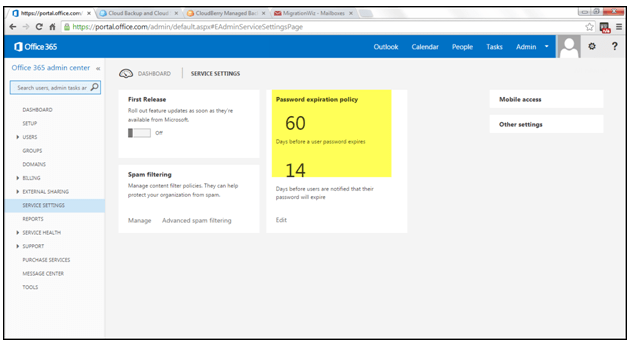 office 365 5 service setting